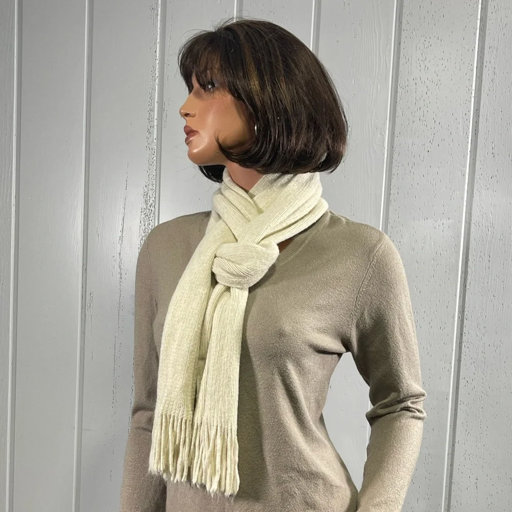 *Steve Madden Women's Cream Knit Scarf with Fringes